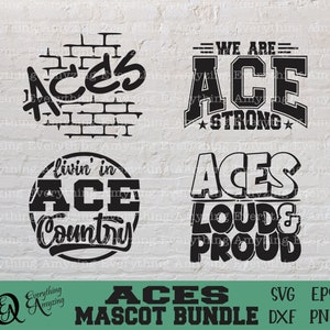 Aces Mascot Bundle SVG, Aces School Spirit SVG, Aces Cheerleading SVG, Aces Team Gear SVG, Aces SVG, Cricut, Silhouette, SVG, PNG, EPS, DXF