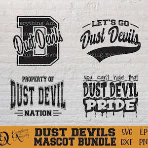Paquete de mascota de Dust Devils svg, Espíritu escolar de Dust Devils, Dust Devils Cheerleading svg, Equipo de equipo, Cricut, Silueta, svg, png, eps, dxf