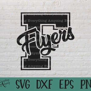 May include: Black and white graphic design of a large letter "I" with the word "Flyers" in a stylized font. The letter "I" has a thick black border and is set against a white brick background.