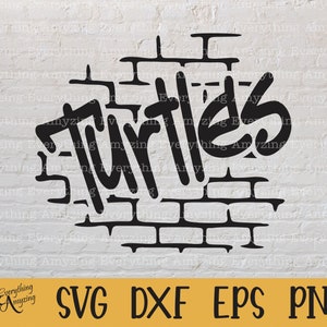 Svg graffiti tortues, mascotte de tortues svg, esprit d'école de tortue, lycée de tortues, svg d'équipement d'équipe, Cricut, Silhouette, svg, png, eps, dxf