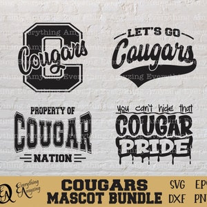 Cougars Mascot Bundle svg, Cougars School Spirit svg, Cougars Cheerleading svg, Cougar Team Gear svg, Cricut, Silhouette, svg, png, eps, dxf