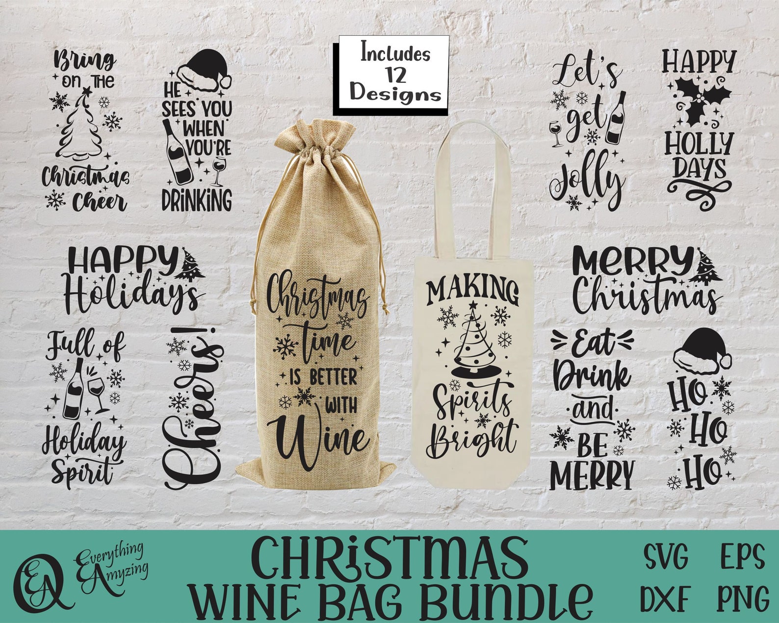 Christmas Wine Bag Bundle Svg Wine Svg Bundle Christmas Wine - Etsy