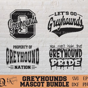 Pacchetto mascotte levrieri SVG, Greyhounds School Spirit SVG, Greyhounds Cheerleading SVG, Greyhound, Cricut, Silhouette, SVG, PNG, EPS, DXF