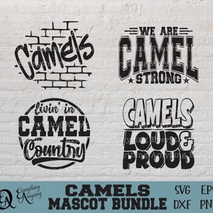 Pacchetto mascotte cammelli in formato SVG, cammelli School Spirit in formato SVG, cammelli cheerleader in formato SVG, Camel Team Gear in formato SVG, Cricut, Silhouette, SVG, PNG, eps, DXF