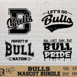 Bulls mascotte bundel SVG, Bulls school geest SVG, Bulls cheerleading SVG, Bulls team Gear SVG, Bulls, Cricut, silhouet, SVG, PNG, EPS, DXF