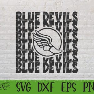 Pista de los Blue Devils, Mascota de los Blue Devils, Campo a Traviesa de los Blue Devils, Escuela de los Blue Devils, Blue Devils, Cricut, Silueta, SVG, PNG, EPS, DXF