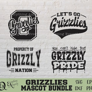 Grizzlies Mascot Bundle svg, Grizzlies School Spirit svg, Grizzly Cheerleading svg, Grizzlies svg, Cricut, Silhouette, svg, png, eps, dxf