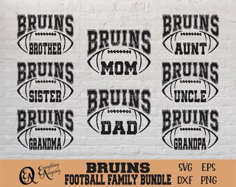 Paquete familiar de fútbol de los Bruins svg, papá del fútbol svg, mamá de los Bruins svg, familia de deportistas svg, equipo de equipo, Cricut, silueta, svg, png, eps, dxf