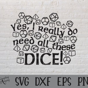 Tous ces DICE svg, Donjons et Dragons svg, Dungeon Master, RPG, TTRPG, Dice DnD svg, D20, Dice, Cricut, Silhouette, svg, png, eps, dxf