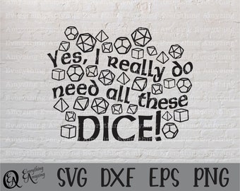 All these DICE svg, Dungeons and Dragons svg, Dungeon Master, RPG, TTRPG, Dice DnD svg, D20, Dice, Cricut, Silhouette, svg, png, eps, dxf