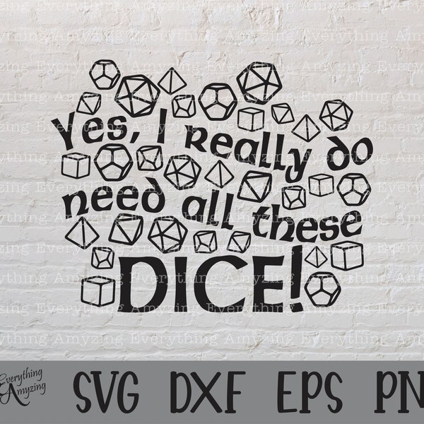 All these DICE svg, Dungeons and Dragons svg, Dungeon Master, RPG, TTRPG, Dice DnD svg, D20, Dice, Cricut, Silhouette, svg, png, eps, dxf