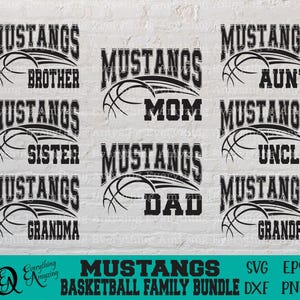 Mustangs basketbal familie bundel svg, basketbal vader svg, Mustang moeder svg, sportfamilie, teamuitrusting, Cricut, silhouet, svg, png, eps, dxf
