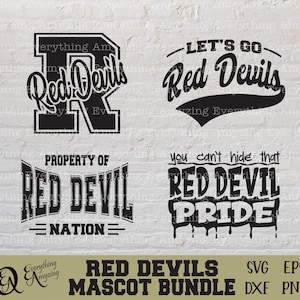 Paquete de mascota de los Diablos Rojos svg, Espíritu Escolar de los Diablos Rojos svg, Diablos Rojos Cheerleading svg, Diablos Rojos, Cricut, Silueta, svg, png, eps, dxf