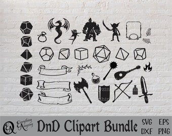 DnD Clipart Bundle svg, Dungeons and Dragons svg, DnD Dice svg, DnD Scrolls, DnD Creatures, Dice svg, Cricut, Silhouette, svg, png, eps, dxf