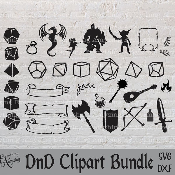 DnD Clipart Bundle svg, Dungeons and Dragons svg, DnD Dice svg, DnD Scrolls, DnD Creatures, Dice svg, Cricut, Silhouette, svg, png, eps, dxf