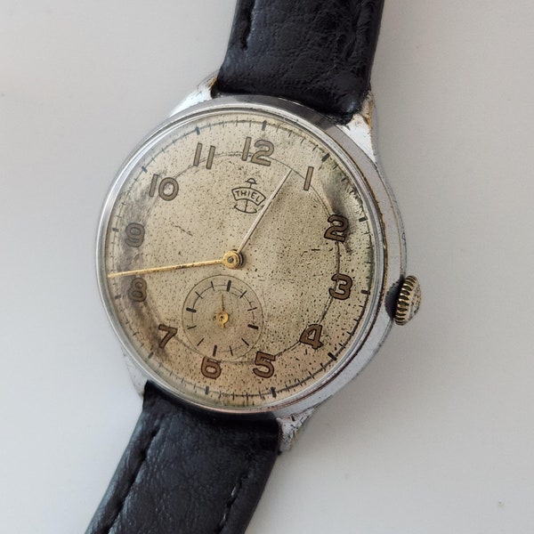 Vintage THIEL Gents Post WW2 Watch, Made in East Germany, 15 Jewels, Very Worn Vintage Condition, Circa Late 1940's-----Serviced-----