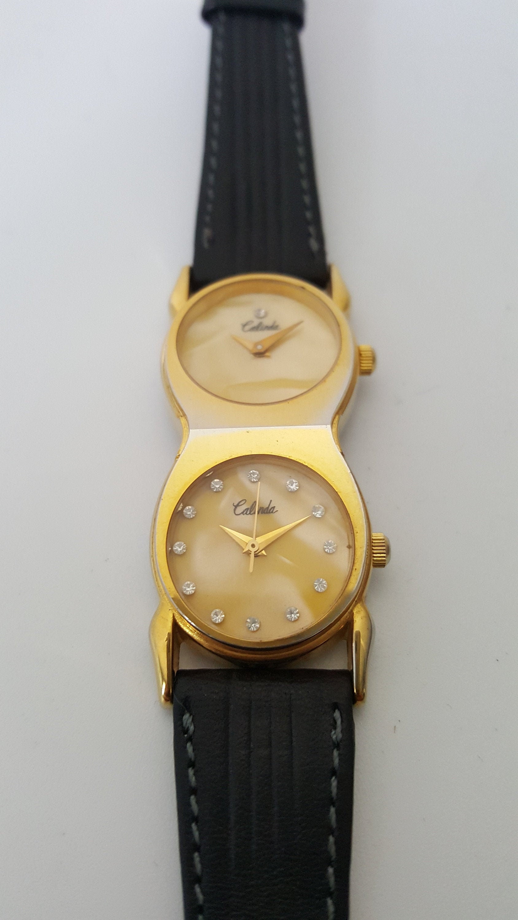 Vintage CALINDA Dual Time Zone Ladies Watch Quartz Movements New