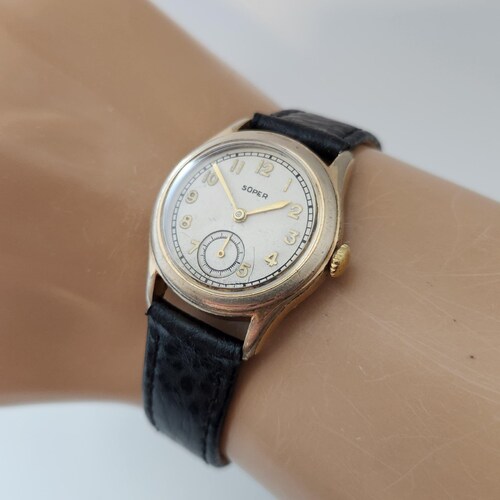 Vintage SOPER WW2 Era Boy Size Watch, SWISS shops Made 15 Jewel, Good Vintage Condition, Circa 1940's------Serviced---------