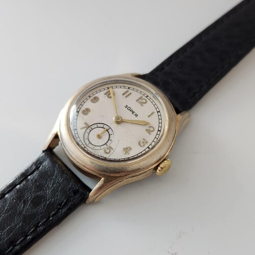 Vintage SOPER WW2 Era Boy Size Watch, SWISS shops Made 15 Jewel, Good Vintage Condition, Circa 1940's------Serviced---------