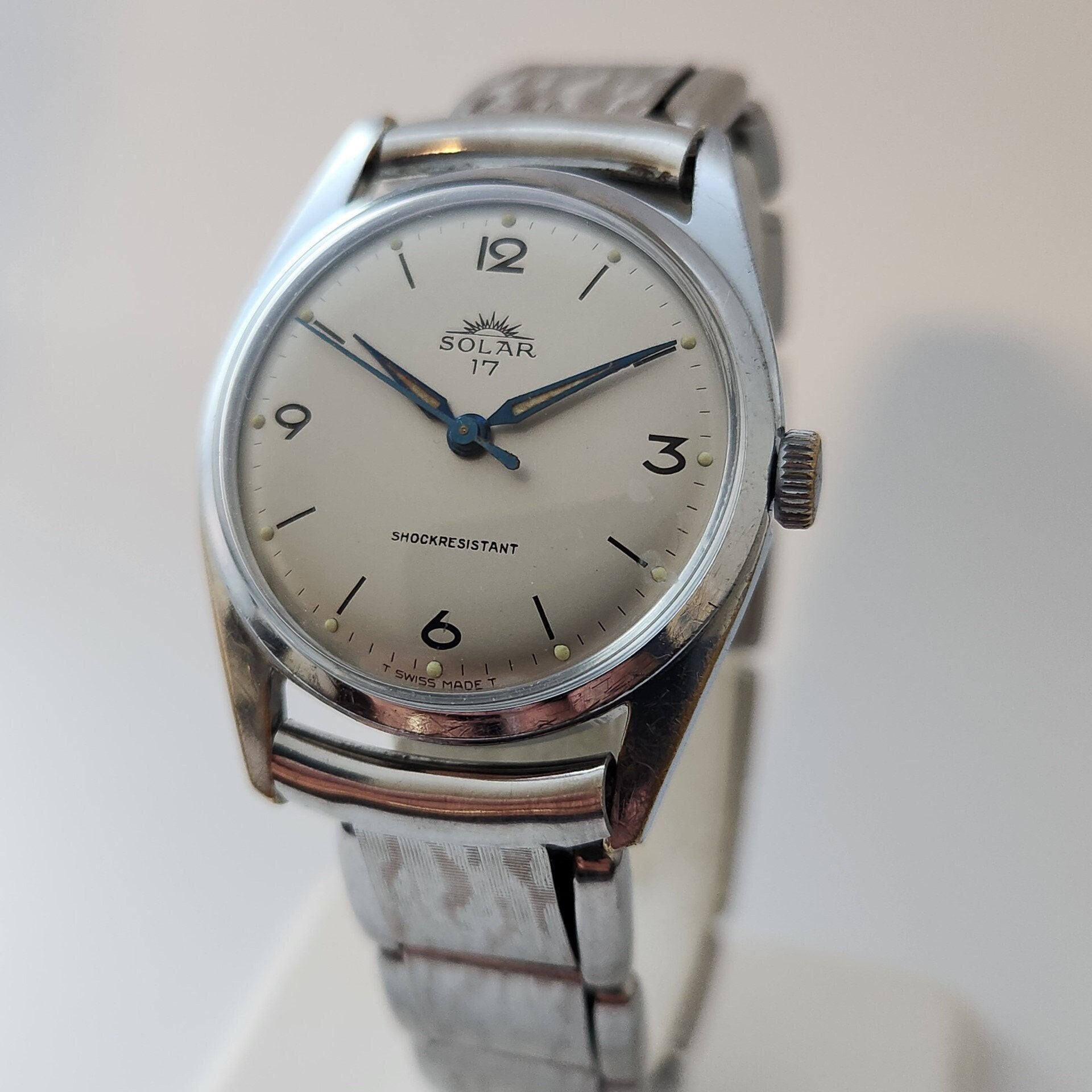 Vintage SOLAR Gents Watch SWISS Made 17 Jewel Superb Dial Condition S S Strap Circa Late 1960 sserviced Etsy