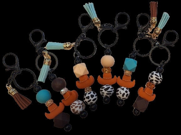 Rhinestone Western Boot Keychain - Cowboy Hat & Tassel, Leather Fringe, Gift For Women