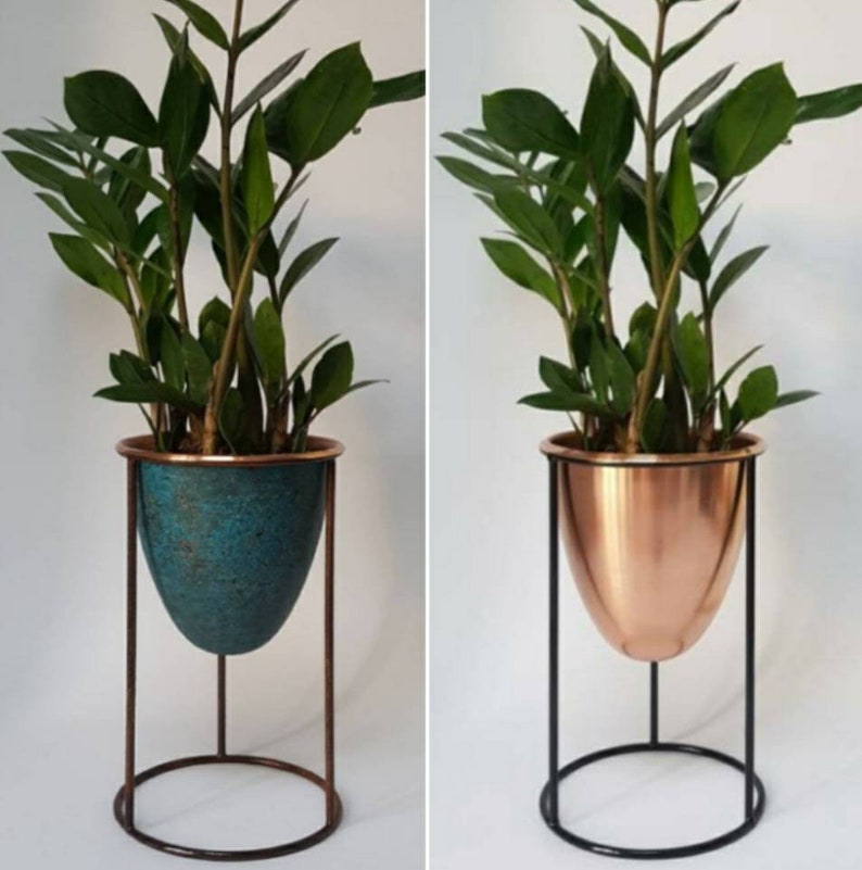 Solid Copper Plant Pot With Stand Etsy