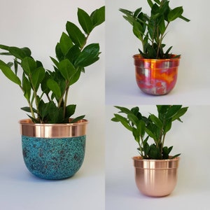 Handmade solid copper round bottom plant pot (large)