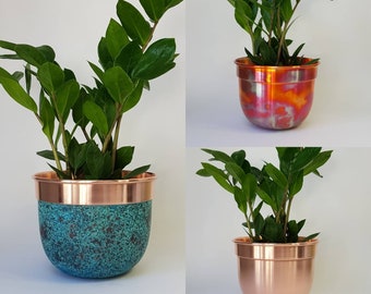 Handmade solid copper round bottom plant pot (large)