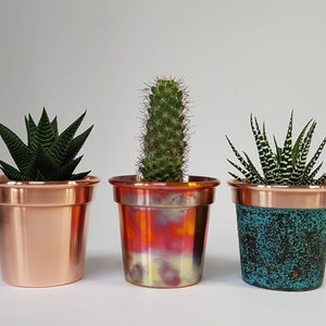 Set Of 3  4 Inch Handmade Solid Copper Plant Pots / Planters