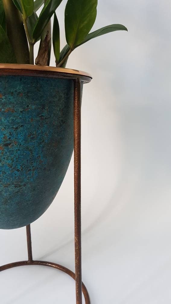 Solid Copper Plant Pot With Stand - Etsy