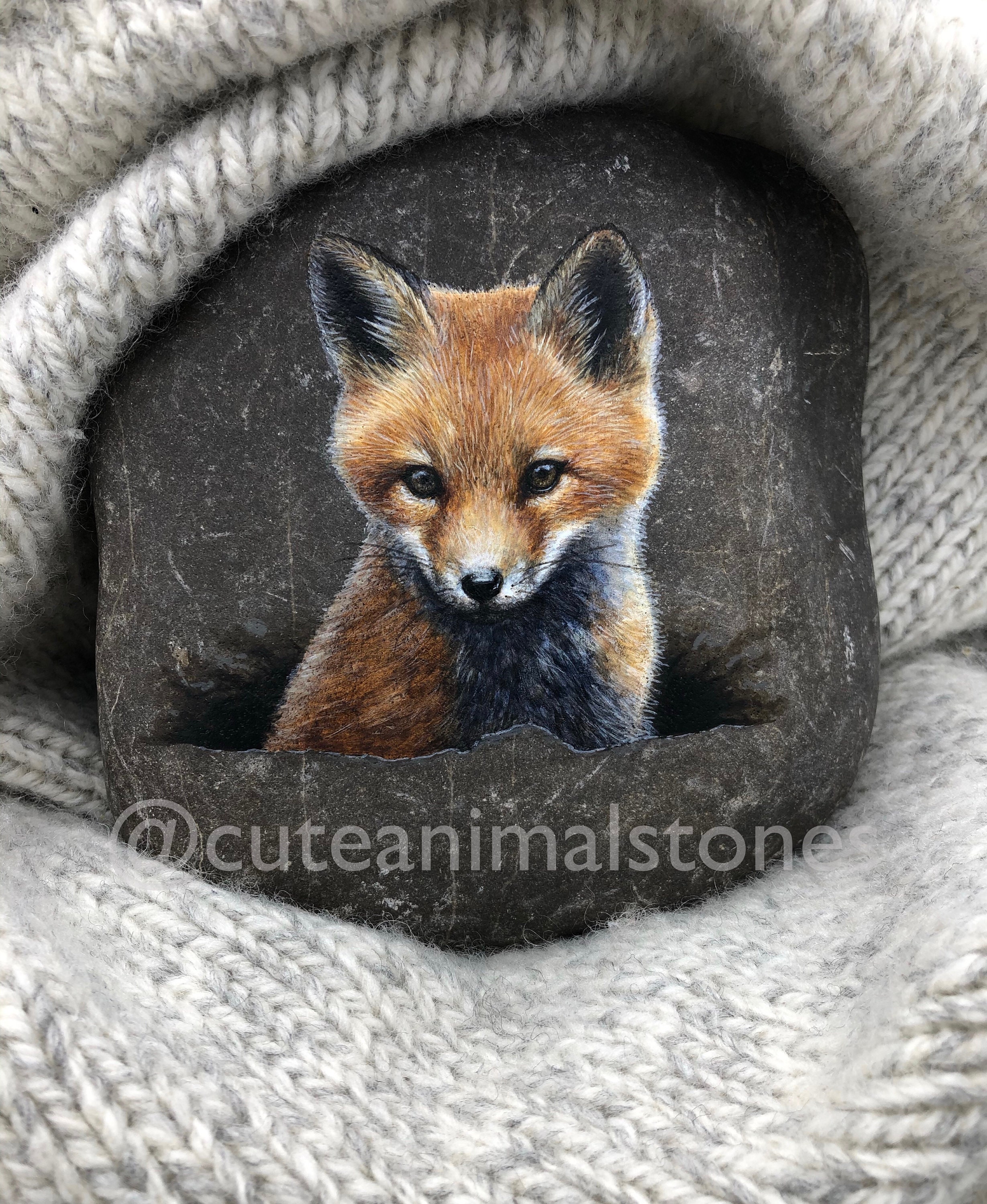 Bemalter Stein Fuchs Stein Malerei Susse Tiere Stein Fuchs Etsy