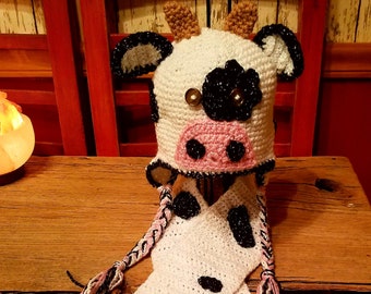 Crochet Cow Hat and Udder Scarf Set