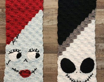 Jack Skellington/Sally Inspired C2C Crochet Scarf