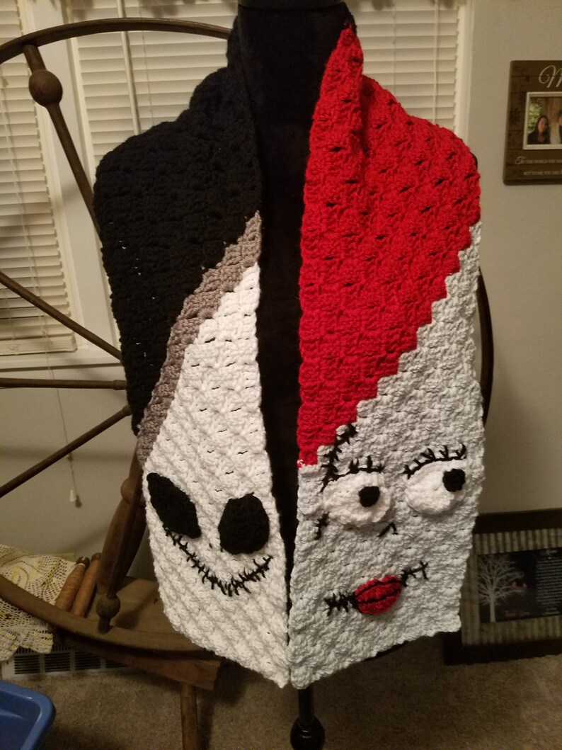 Jack Skellington/sally Inspired C2C Crochet Scarf Etsy