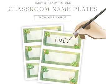 Personalized Name Plates - Watercolor Turtle Theme | Digital Download | Custom Printable Name Tags