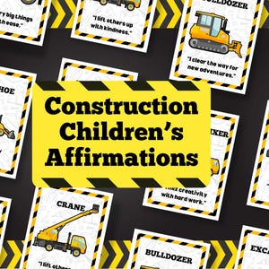 Children’s Construction Vehicle Affirmation Flash Cards | Printable Digital Download | Empowering Cards for Kids