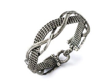 Silver bangle bracelet Wire wrapped bracelet Braided silver | Etsy