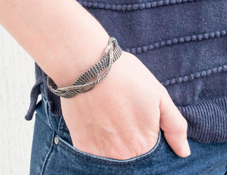 Wire Wrapped Jewelry Silver bangle bracelet Celtic silver jewelry Infinity bangle Celtic infinity bracelet Unisex bracelet for women jewelry