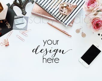 Download Free Rose Gold Desk Phone Office Styled Stock Photography / Product Mockup / Styled Photo / Blog / Website / Sassaby Studios / Black Pink #9032 PSD Template
