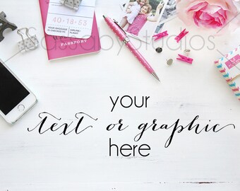 Download Free Pink Paris Desk Styled Stock Photography / Product Mockup / Styled Photo / Blog / Website / Sassaby Studios / Hot Pink Travel #9003 PSD Template