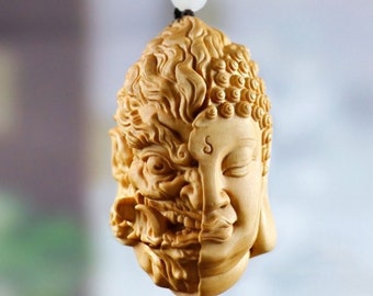 Boxwood Buddha and Devil Car Pendant: Buddhism Sculpture