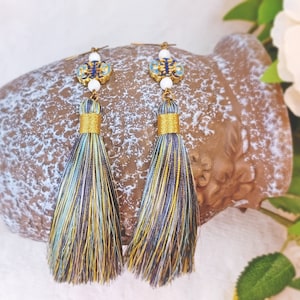 cloisonne enamel earrings with 925 silver hook * handmade earrings * tassel earrings * dangly earrings *  personalize gift for woman