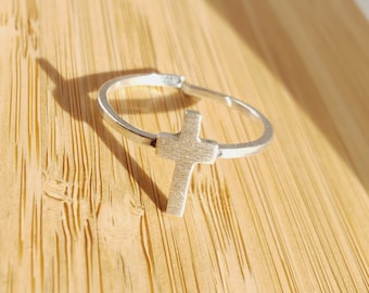 925 Silver Mini Cross Ring - Adjustable Christian Jewelry