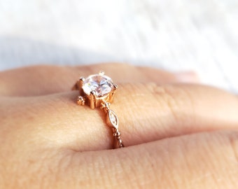 Rose Gold Sterling Silver Zircon Ring - Adjustable Size 6-8