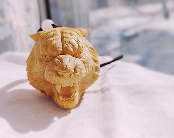 Boxwood Carved Tiger Car Pendant: Feng Shui Rearview Mirror Decoration