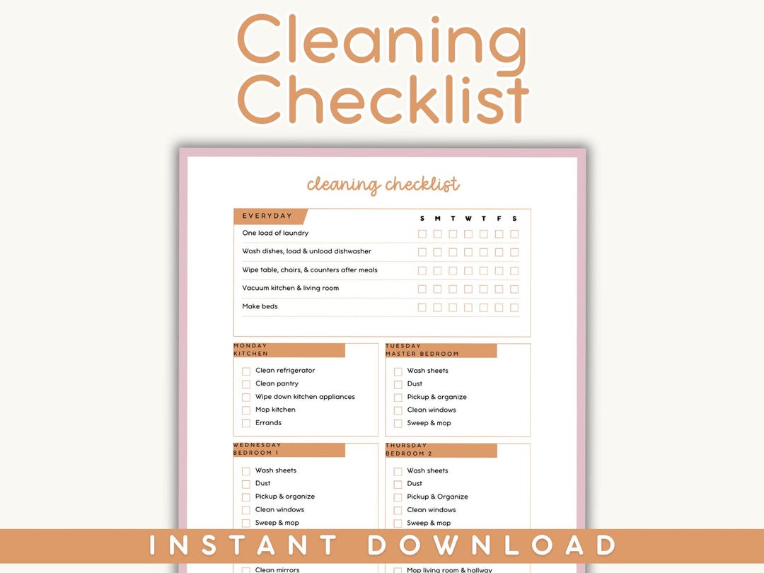 Daily & Weekly Cleaning Checklist | Home Organization (PDF Download) - Etsy