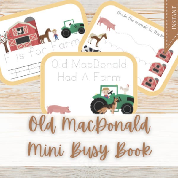 Old MacDonald Mini Busy Book, Farm Busy Book, Printable, Instant Download