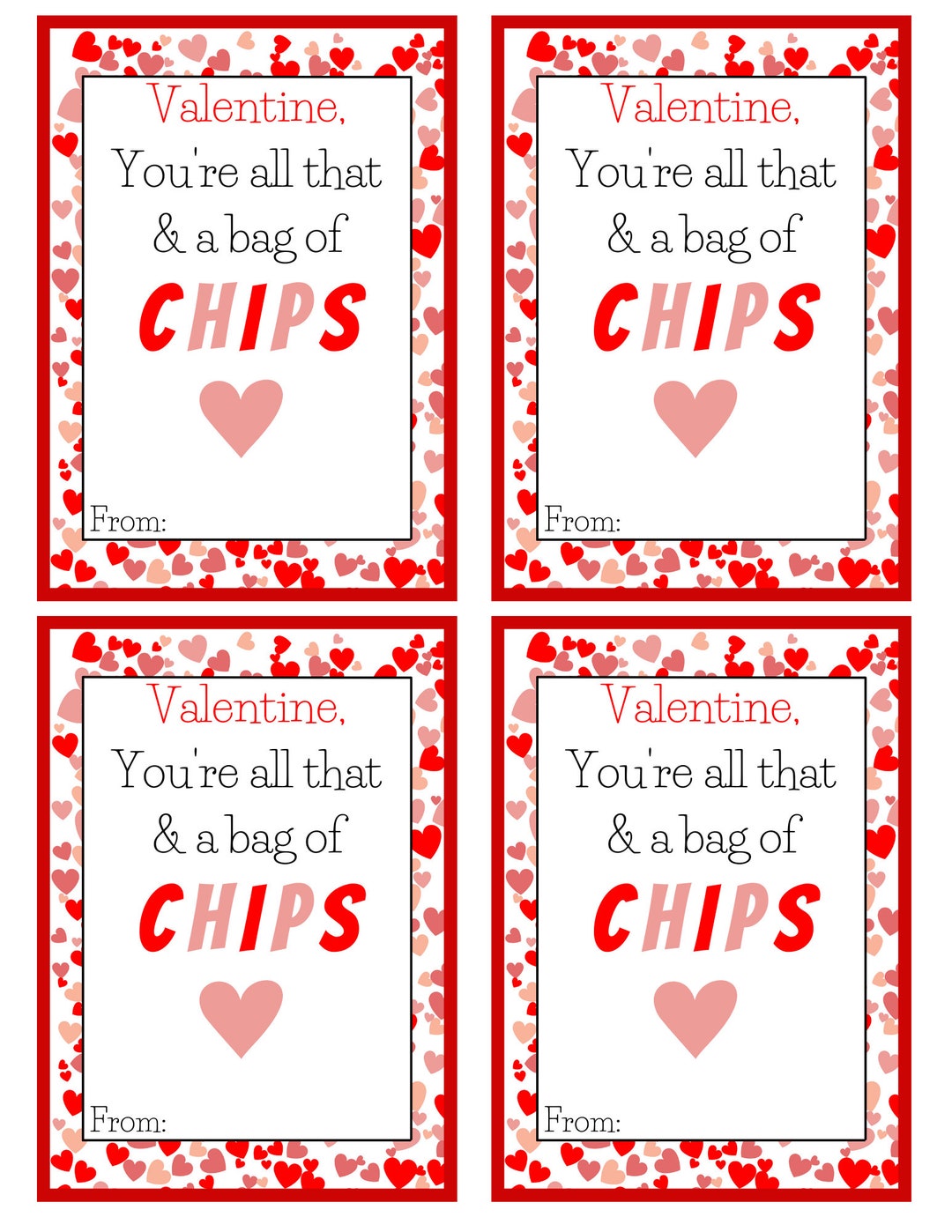 Printable Valentine Card, Chips Valentine Card, Printable Classroom ...
