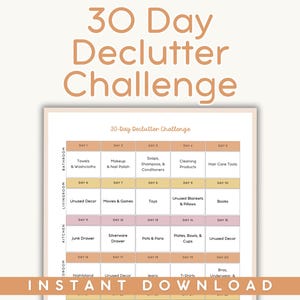 30 Day Declutter Challenge | One Page Home Organization Printable | Minimalist Decluttering PDF