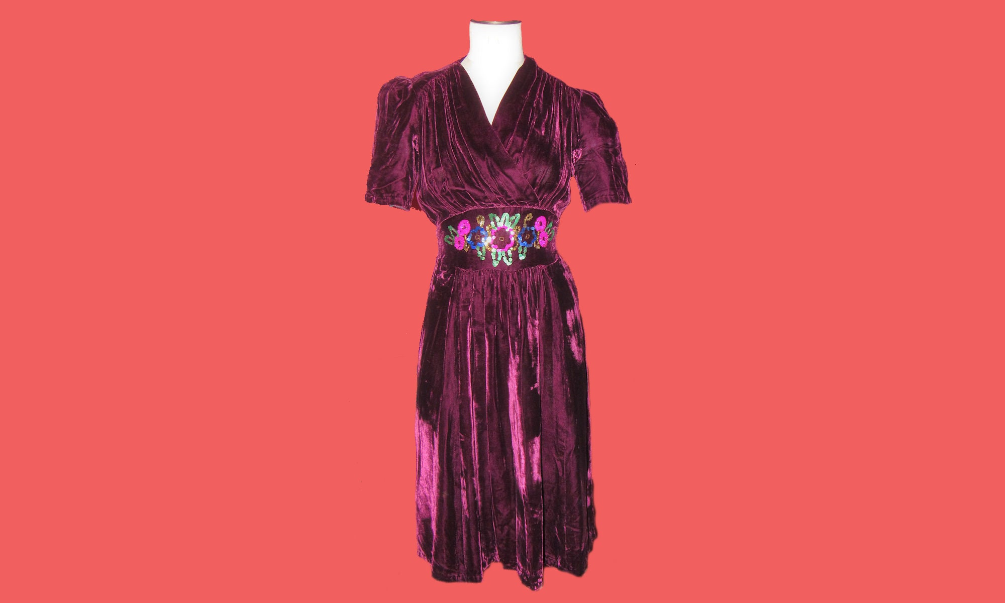 Vintage 1940's Burgundy Silk Velvet Dress - Fancy Waistline - Etsy